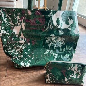 Ted Baker Green Floral Patent Tote with Matching Zip Pouch